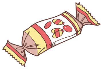 Wrapped candy with colorful design on transparent background  