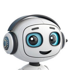 Cute robot with headphones listening to music isolated on black background isolated on white background isolated on transparent background