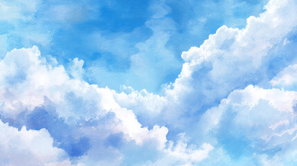 水彩の爽やかな青空の風景
