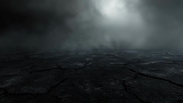 Abandoned cracked wasteland with sky of impending doom.