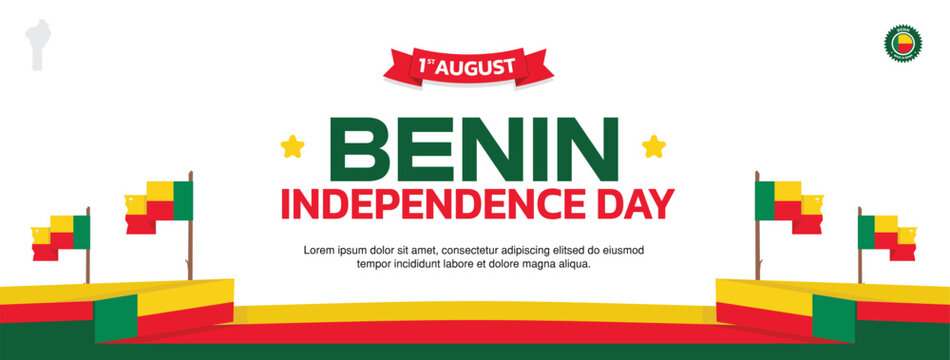 Benin Independence Day Design, August 1st design elements template with flags on both sides and ribbon at the bottom, Benin map and flag - Powered by Adobe