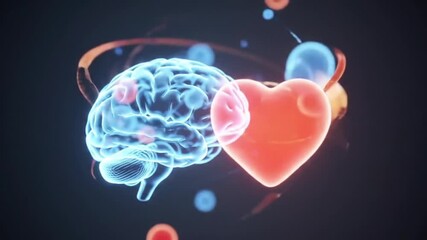 Dynamic brain and heart connection visualized, science, health, and emotion