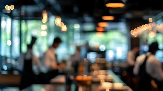 Workers in the kitchen, wearing professional attire and working with commercial-grade equipment to prepare food for a restaurant.