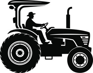 Farmer Driving Tractor Silhouette Vector – Agriculture Machine Clipart Illustration