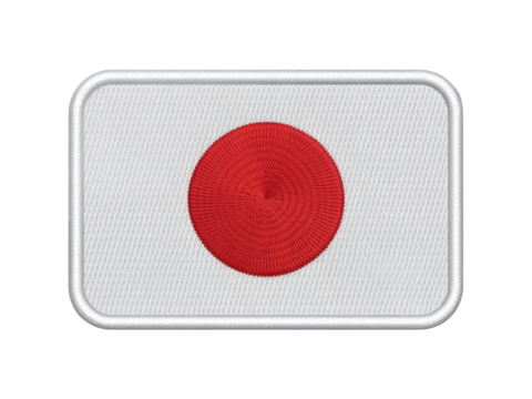 Embroidered patch displaying the national flag of Japan with a white border and rounded corners