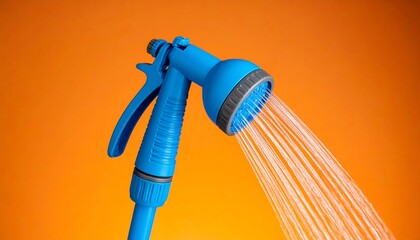 Blue garden shower head spraying water