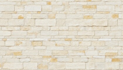 Cream, white brick wall texture background with light yellow, bronze tones. Meticulous stonework features rough, grunge texture. Masonry construction creates solid, blank slate ideal for interior