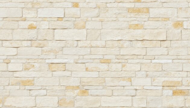 Fototapeta Cream, white brick wall texture background with light yellow, bronze tones. Meticulous stonework features rough, grunge texture. Masonry construction creates solid, blank slate ideal for interior