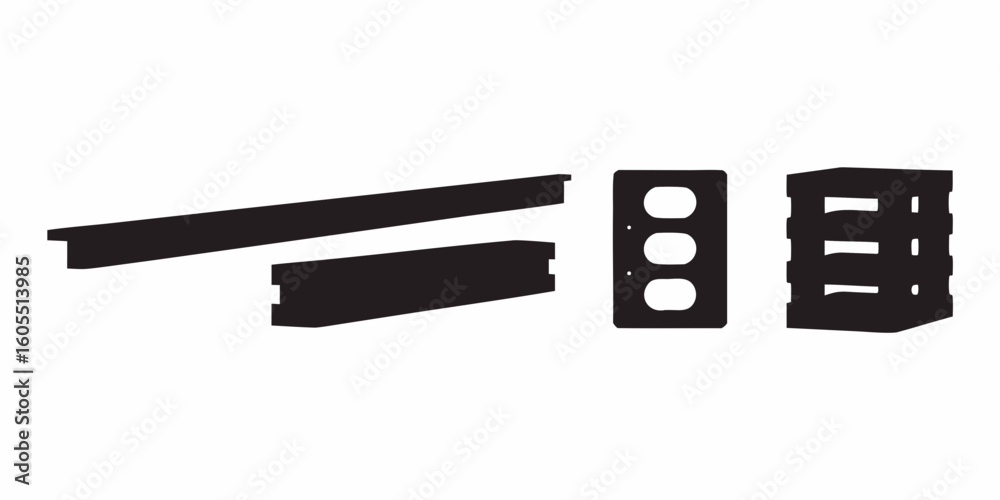 Poster geometric shapes, industrial design, and minimalist aesthetic, forming abstract lines and block-like