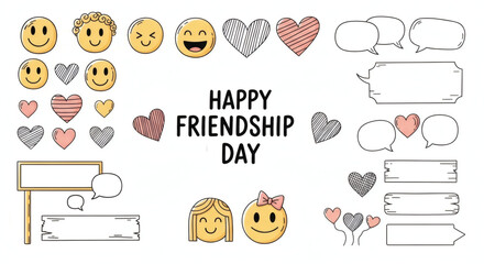 Friendship day themed collection of emojis and elements 