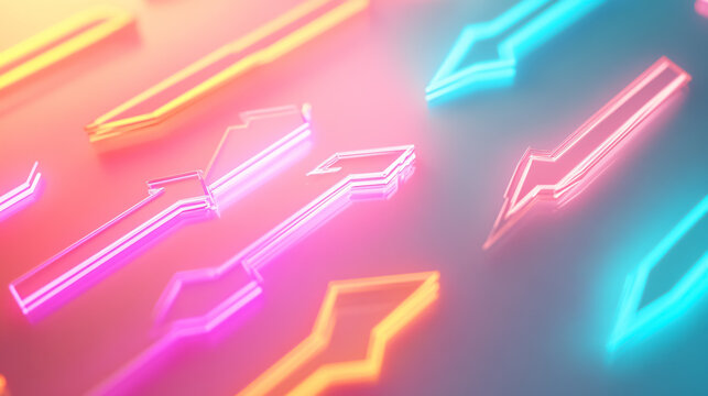 Neon arrows pointing in various directions against a soft pastel gradient background.