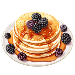 Stack of Pancakes Topped with Blackberries and Syrup