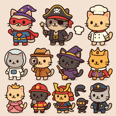 15 Cute Cat Icons - Kawaii Animal Vector Set. A collection of 15 adorable cartoon cat icons in kawaii style. Perfect for stickers, children's products, mobile apps, or cute animal-themed prints. Clean