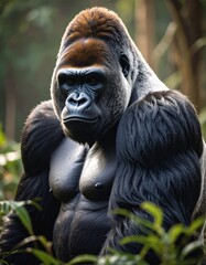 Obraz premium Portrait of a Gorilla. A powerful yet contemplative gaze from a gorilla, captured in striking detail, revealing depth, intelligence, and the quiet strength of this majestic creature.