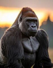 Obraz premium Portrait of a Gorilla. A powerful yet contemplative gaze from a gorilla, captured in striking detail, revealing depth, intelligence, and the quiet strength of this majestic creature.