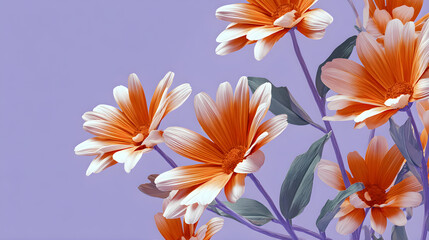 Naklejka premium Harmonious Geometric Daisies: Minimalist Flora in White, Orange, and Lavender