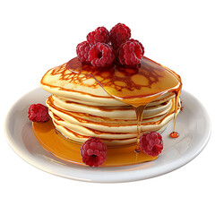 Stack of Pancakes Topped with Raspberries and Syrup