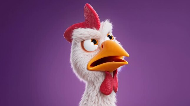 funny animated chicken with angry face looking with suspicion