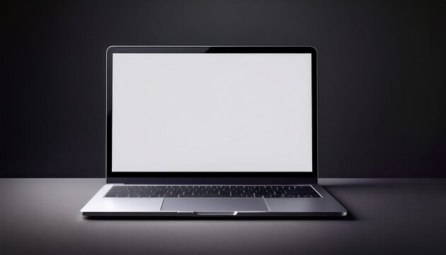 realistic laptop mockup with blank screen on elegant grey black background - Powered by Adobe