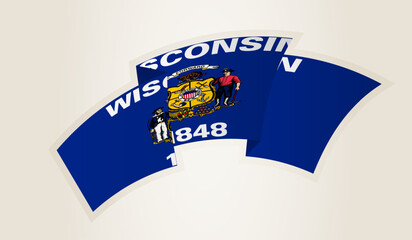 Wisconsin Flag in Abstract Ribbon Shape, National Symbol of the Wisconsin.