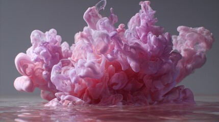 A captivating close-up of swirling pink and purple pigment in water, resembling a cloud of dreamlike colors and fluid motion.