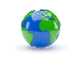 Obraz premium A vibrant, stylized globe featuring green continents and blue oceans, isolated on a white background.