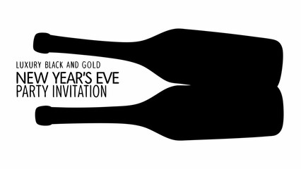 Two black champagne bottles overlapping each other for a new year's eve party invitation design idea concept