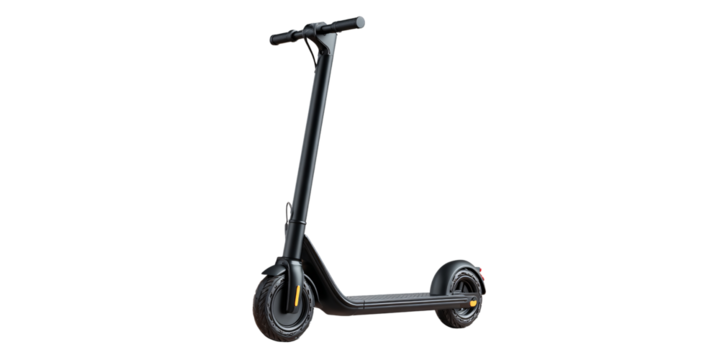 Sleek black electric scooter isolated on dark background Modern urban transportation vehicle for ecofriendly commuting and sustainable lifestyle