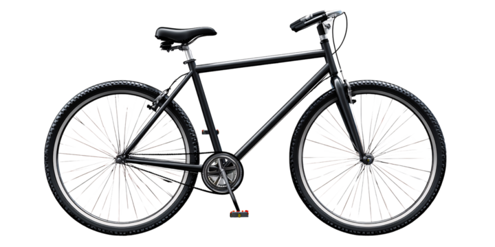 Sleek black bicycle with knobby tires isolated on black background Concept of urban commuting, fitness, and outdoor recreation - Powered by Adobe
