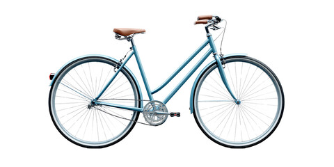 Stylish blue bicycle with brown leather seat and handlebars, isolated on black background Concept of urban transport, cycling, and healthy lifestyle
