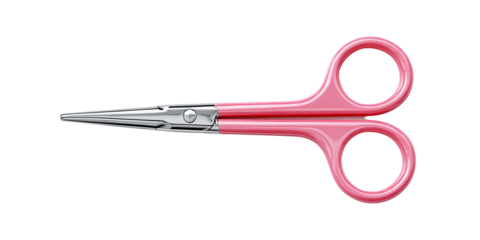 Pink handled cuticle scissors with sharp silver blades on black background Concept of beauty, manicure, and personal care