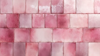 Artistic arrangement of pastel pink and magenta square tiles forming a textured backdrop with subtle color variations and a glossy finish.