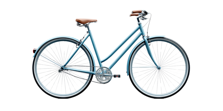 Stylish blue bicycle with brown leather seat and handlebars, isolated on black background Concept of urban transport, cycling, and healthy lifestyle - Powered by Adobe