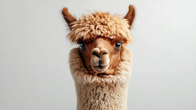 A hairy Andean llama, often associated with Peru and the Andes. These camelids are bred for their wool, which is used to produce clothing items like ponchos.