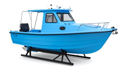 Blue motorboat on a white background