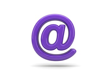 Purple at symbol, 3D rendered, isolated on white background.