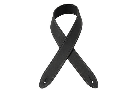 Black leather guitar strap, folded and isolated on a transparent background, highlighting its quality design and stylish appearance - Powered by Adobe
