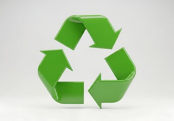 Obraz premium A vibrant green recycling symbol against a clean, neutral background, representing environmental conservation.