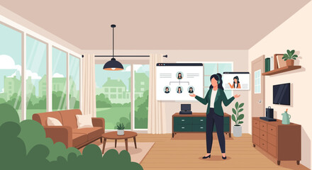 Businesswoman Presenting Organizational Chart During Online Remote Meeting