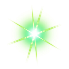Radiant green starburst light effect on transparent background