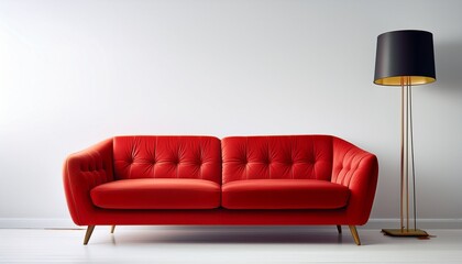 red sofa with floor lamp on white background space for text