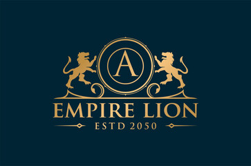 Luxurious logo featuring two golden lions monogram,  Elegant design, perfect for a prestigious brand. 
