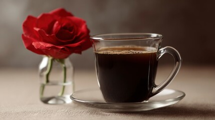 Coffee and rose still life image