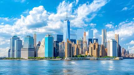 Naklejka premium A skyline view of New York City, showcasing the cityscape of Manhattan in the USA.
