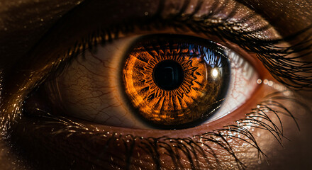 Dramatic Macro Photograph of an Intense, Fiery Amber Eye
