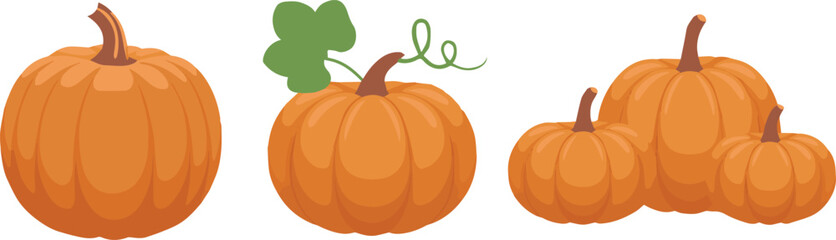 vector of orange pumpkins with leaves stems and tendrils for autumn harvest designs in ai eps jpeg png