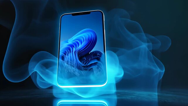Modern Technology: A sleek, cutting-edge mobile phone glows with blue light, signifying the pinnacle of technology, its design and elegant form conveying innovation and progress. 