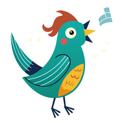 Bird singing with music notes