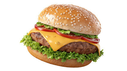 Delicious cheeseburger with lettuce and ketchup isolated on transparent background isolated on white background