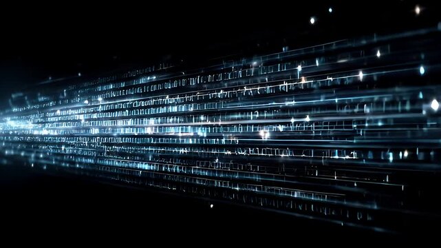 Digital data stream background with binary code and glowing light trails - Powered by Adobe